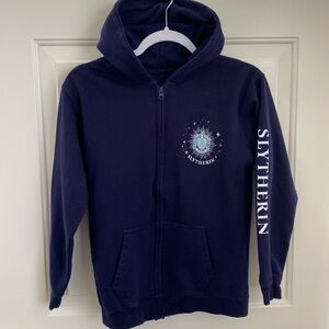 Harry Potter Slytherin Full Zip Navy Blue Graphic Sweatshirt with Hood. Size XS